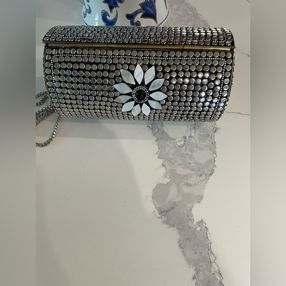 Unique Antik Kraft Mother of Pearl Cylinder Tube Floral Clutch Purse - Picture 4 of 10